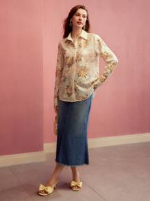 MOTF PREMIUM 花卉印花纽扣衬衫 - 彩色 - 查看 7