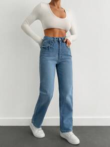 EURMUSE Women's Casual Everyday Straight Leg Jeans - Baby Blue - View 4