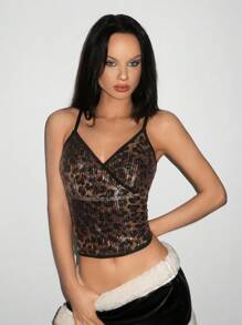 EgrlEra 女士 Y2K 时尚豹纹亮片吊带背心