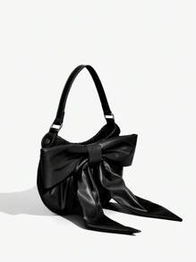 SHEIN ICON Bolso de hombro para mujer, bolso tipo hobo, de moda, sencillo, personalizado, versátil, dulce y cool, para chicas, estilo Y2K, de calle, con lazo, color negro