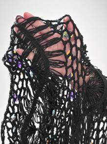 SHEIN Swim Curve Plus Size Women's Summer Pure Hand Crochet Fishnet Hollow Sexy Lace-Up Tassel Beach Cover Up Skirt