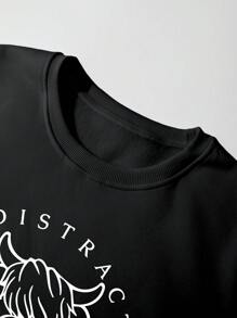 Manfinity Dauomo Cow Slogan Graphic Regular Crew Neck Men's Sweatshirt - Black - View 4