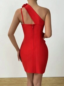 Zolique Vestido rojo casual y elegante de estilo minimalista, de moda para uso diario - Rojo - Ver 2
