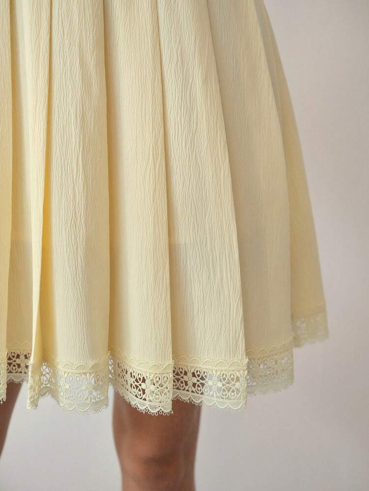MOTF STUDIO CONTRAST LACE INSERT PLEATED TANK SHORT DRESS, SLEEVELESS DRESS