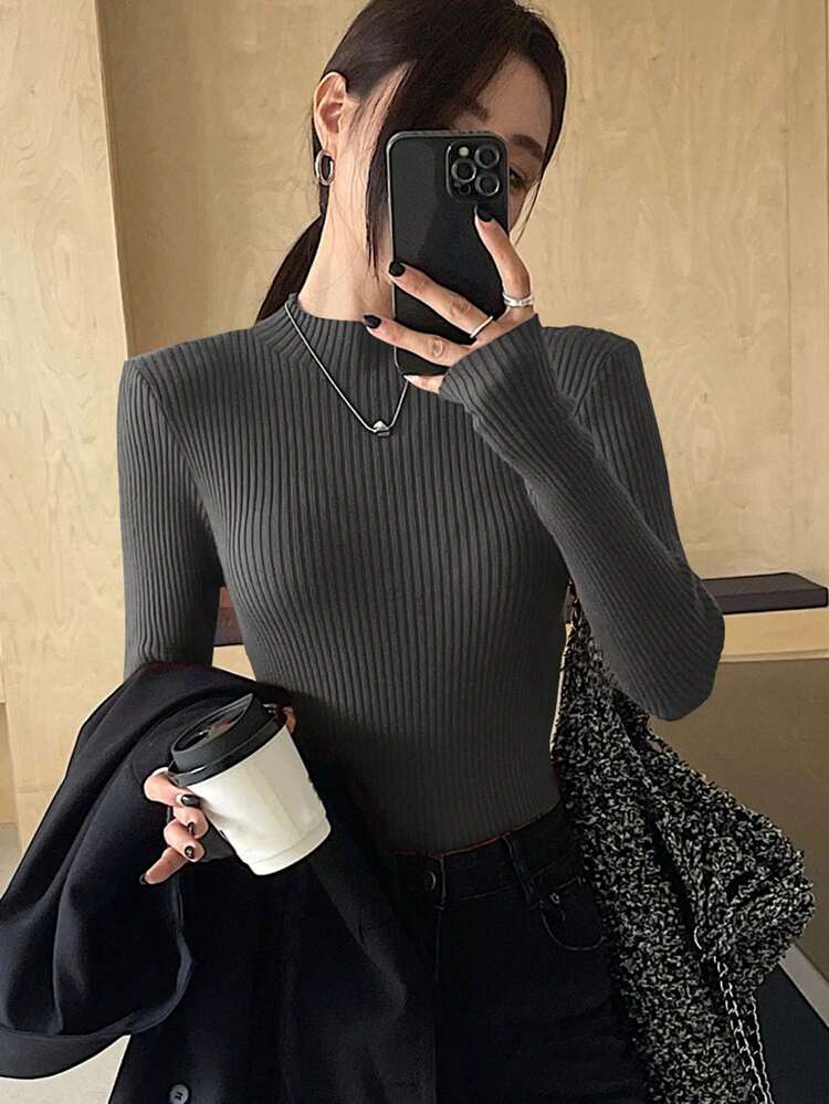 Women's Plain Crew Neck Long Sleeve Casual Slim Fit Sweater,Fall Clothes,Back To School Clothes
