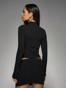 MISSGUIDED High Neck Fitted Top & Mini Skirt Two Piece Co-Ord Set - Black - View 2