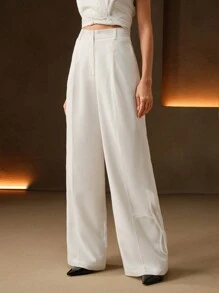 Anewsta Pantaloni di lino a vita alta, dritti, di nuova concezione per la primavera e l'estate, decorati a mano con fiori 3D, abiti pudici per donne - Bianco - Visualizzare 7