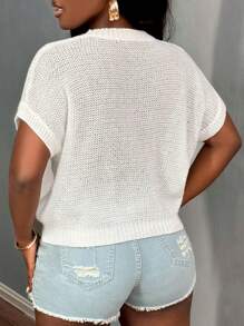 BamGleam New White Crewneck Sweater Vest, Handmade Embroidery Chunky Knit Hollow-Out Colorblock Loose Casual Women Sweater Vest - White - View 2