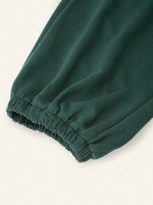 SHEIN Explorewe 1pc Retro Teenager Boy American Style Basketball Graphic College Knit Sports Sweatpants, Versatile Vintage Look - Dark Green - View 3