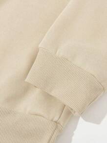 SHEIN Explorewe 年轻女孩休闲舒适保暖保暖内衬圆领长袖运动衫，秋冬 - 杏色 - 查看 3