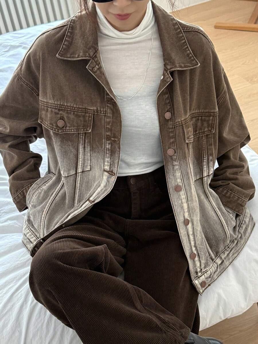 DAZY Women Ombre Denim Jacket And Outwear - Coffee Brown - View 1