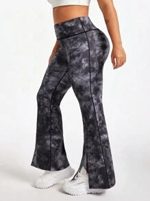 SHEIN Sports 女士休闲时尚图案印花喇叭裤，适合日常穿着 - 彩色 - 查看 3