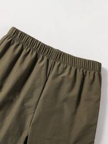 年轻男孩字母图案单排扣口袋背心和抽绳宽松长裤套装，休闲 - 軍綠色 - 查看 6