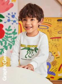 2pcs Young Boys Dinosaur Print Crew Neck Sweatshirt & Cargo Sweatpants Set - White - View 7
