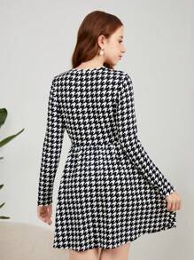 SHEIN 少女圣诞格子印花针织圆领毛衣裙