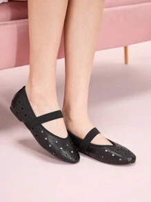 CUCCOO DOLLMOD 女款交叉橡胶钻石装饰舒适优雅黑色平底鞋 - 黑色 - 查看 3
