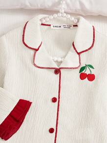 Baby Girl 2pcs/Set Casual Cherry Embroidered Long Sleeve Pajama Set
