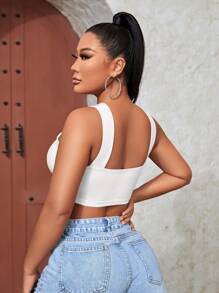 SHEIN SXY Women Solid Color Sleeveless Hollow Out Slim Fit Casual Blouse, Daily Wear