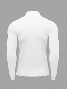 Manfinity Sport Corelite 男式口号印花半拉链领白色长袖运动 T 恤 - 白色 - 查看 3