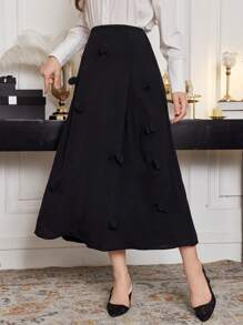 Modelyn Women's Elegant 3D Floral A-Line Skirt, Spring/Summer - Black - View 5