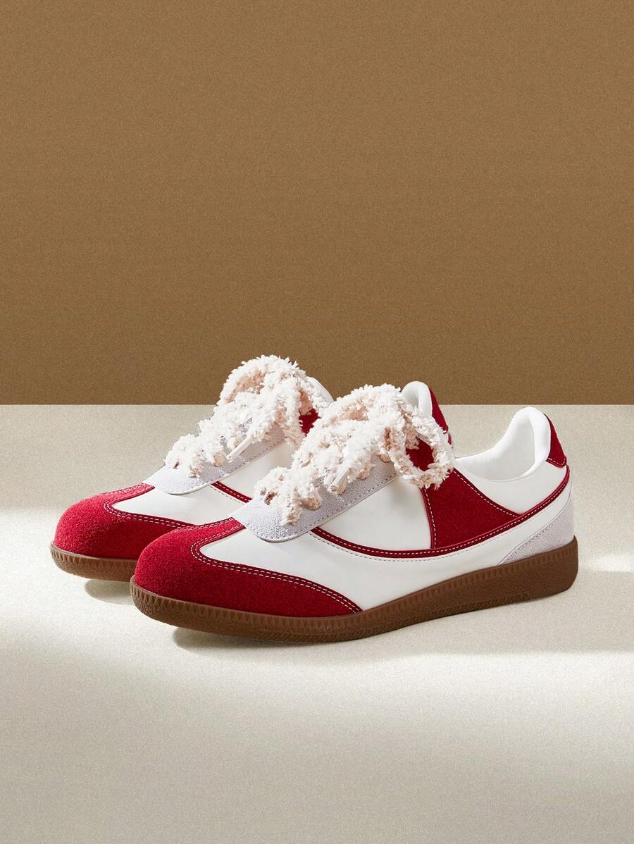 CUCCOO EASI Tenis deportivos casuales de mujer con parches simples - Rojo y blanco - Ver 1