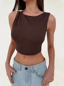 Aloruh 1pc Metal Decor Asymmetrical Shoulder Party/Christmas Elegant Top