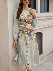 SHEIN Clasi 定位印花休闲连衣裙，适合春夏情人节 - 綠色 - 查看 3