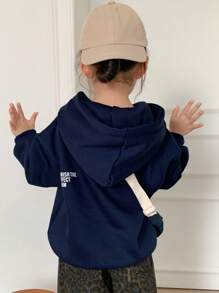 DAZY Young Girl Fall Clothes Young Girl Hooded Sweatshirt With Letter Print - Navy Blue - View 2