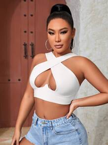 SHEIN SXY Women Solid Color Sleeveless Hollow Out Slim Fit Casual Blouse, Daily Wear