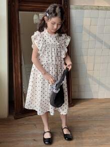 DAZY Casual mouwloze jurk met ruches aan de zoom en allover print voor meisjes, zomeroutfits voor meisjes, kleding voor terug naar school