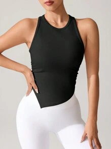 Easithlete 撞色边缘挂脖刺绣女士运动 T 恤和背心健身背心 - 彩色 - 查看 9