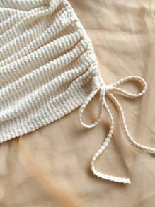 Soleia 2pcs/Set Women's Solid Twist Bandeau Top & Side Drawstring Mini Skirt Two Pieces Set, Valentine's Day, Vacation, Summer Western Wear, Birthday Beach Outfit,Vacation Outfits Woman,Mardi Gras