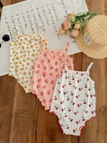 Set de 3 piezas de pelele con estampado floral diminuto para bebé recién nacida para el verano