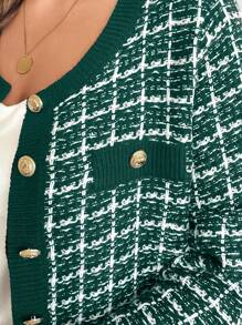 SHEIN Clasi Plus Size Front Button Long Sleeve Basic T-Shirt, Casual Daily Wear - Dark Green - View 4