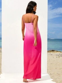 Opulessa Valentine's Day Ombre Print Vacation Spaghetti Strap Long Dress For Women Beach