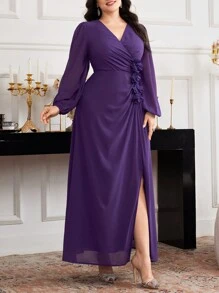 Modelyn Plus Size Solid Color Elegant Casual Everyday Dress - Purple - View 4