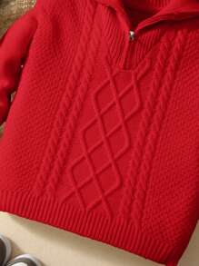 男童休闲翻领半拉链长袖针织毛衣