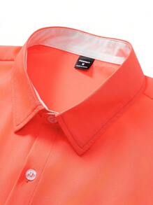 Manfinity Homme Men's Casual Minimalist Contrast Trim Short Sleeve Shirt (Asymmetric Cut) - Hot Pink - View 5