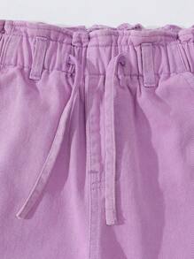 Girls' Elastic Waistband Adjustable Drawstring Casual All-Match Simple Classic Purple Denim Wide-Leg Pants