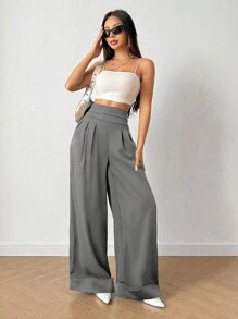 Chiquease 實心高腰褶皺細節寬腿褲