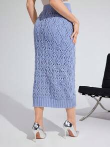 Modelyn Women's Solid Color Slim Fitted Knitted Skirt, Casual Daily Wear - Blue - View 4