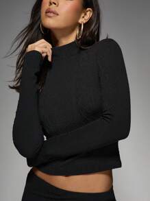 MISSGUIDED High Neck Fitted Top & Mini Skirt Two Piece Co-Ord Set - Black - View 4