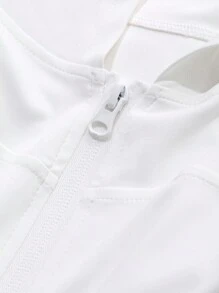 DAZY 女式纯色前拉链长袖休闲连帽夹克，返校服 - 白色 - 查看 8
