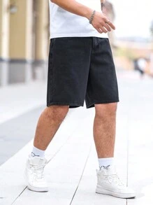 Manfinity Homme Men's Slogan & Flame Print Pocket Loose Denim Shorts - Black - View 8