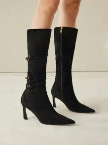 MOTF PREMIUM 2024 NEW SUEDE STILETTO KNEE-HIGH BOOTS FOR WOMEN, NEW YEAR HOLIDAY