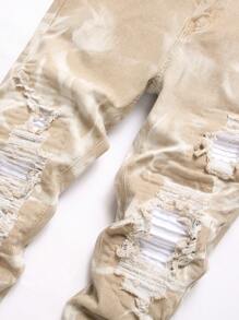 Manfinity LEGND Men's Distressed Slim-Fit Casual Denim Jeans With Pockets - Khaki - View 3