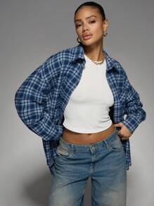 MISSGUIDED Oversized Plaid Button Down Shirt Long Sleeve Boyfriend Style Flannel Top Fall Winter Layering Piece Casual Streetwear Basic Collar Weekend Fashion