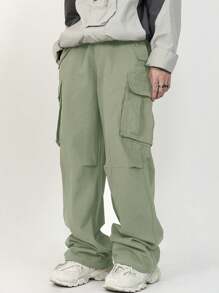Chillumni Loose Fit Men's Cargo Pants With Flap Pocket On Side - Green - View 3