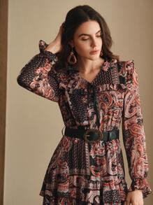 Anewsta Elegant Floral Print Loose Waist Dress For Women