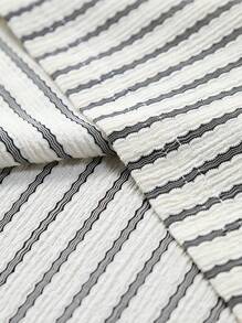 Manfinity Homme Men's Front Button Short Sleeve Striped Minimalist Top And Shorts Casual Set, For Tennis - Black and White - View 6